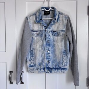 WT02 Trucker Jean Jacket Cotton Denim Sweatshirt Sleeves Biker Men's Size Medium